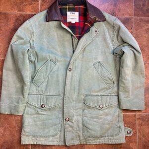 Vintage 80s Canadian Made Canvas Work Jacket With Leather Collar